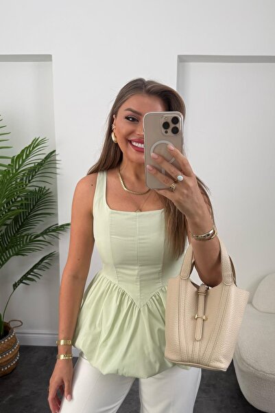 HARMONY GLOBAL Μπλούζα σε σχήμα κορσέ με υφασμάτινη φούστα μπαλόνι Mint Poplin – Φερμουάρ και ολόσωμη εφαρμογή