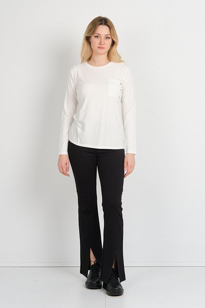 Sistas Women's Single Pocket Crew Neck Long Sleeve Blouse 24525 Ecru