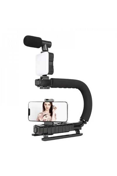 KARAKER Video Stabilizer with LED Light, Microphone and Remote Control