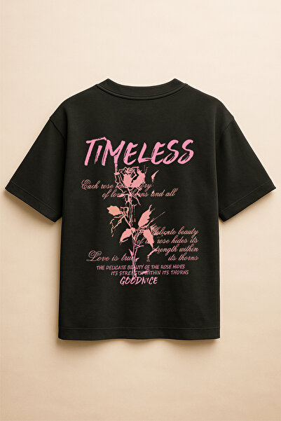 Altair Tr Black Color Oversize Rose Printed Unisex T-Shirt T-Shirt