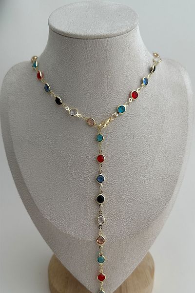 Modex Colorful Round Stone Low-Cut Y Necklace (56cm)