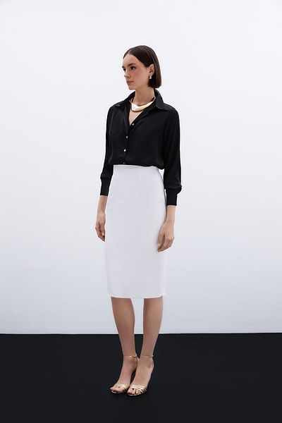 Sateen Fusta creion dreptă - Ecru