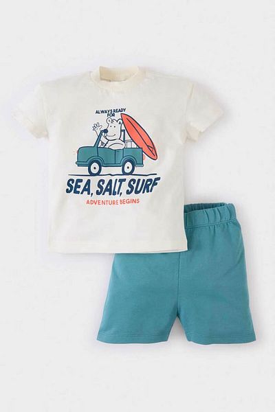 DeFacto 2-Piece Ecru Baby Boy Top and Bottom Set E1171A5/Er85
