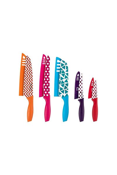 Michelangelo Gemetry knife set, colored, non-stick, with protection, 5 pieces