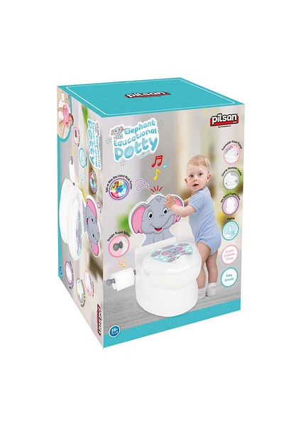 PİLSAN Educational Potty with Music and Lights for Children Pilsan Elephant, Paper Holder, Age 18 Months +