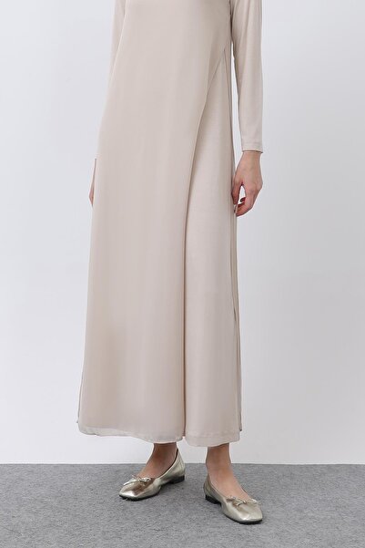 Puane Kadın Şifon Detaylı uzun Elbise - 12447ELB - BEIGE