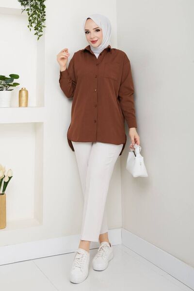 AVK MODA ABS Boyfriend Скромна кафява дамска риза