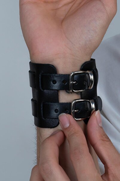 Takı Dükkanı Çift Tokalı Geniş Yeniçeri Osmanlı Erkek Deri Bileklik b30