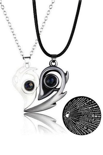 Takı Dükkanı I Love You σε 100 γλώσσες Magnetic Heart Lover Couple κολιέ Bbk46
