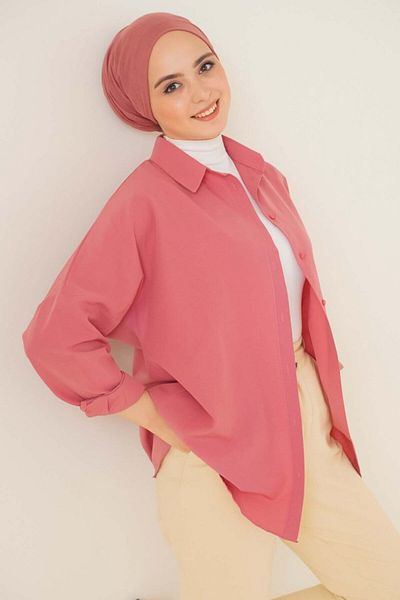 MODAVERA 103901 Oversize Basic Hijab Shirt - Dusty Rose