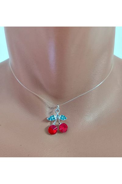 mos&more Minimal Cherry Stone Ghost Women's Necklace, Stretchy