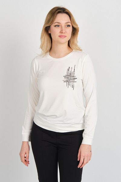 Sistas Women's Stone and Bead Decorated Long Sleeve Blouse 24589 Ecru