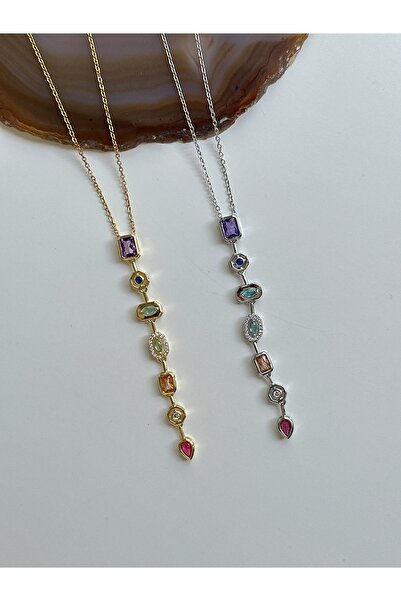 YOUES JEWELRY 316l Çelik 7 Element Y Kolye Renkli Taşlı Kadın Kolye