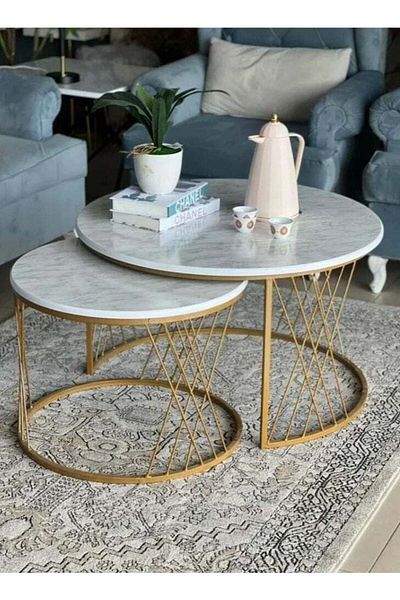 GENERAL 2-piece coffee table set, wood top, iron legs