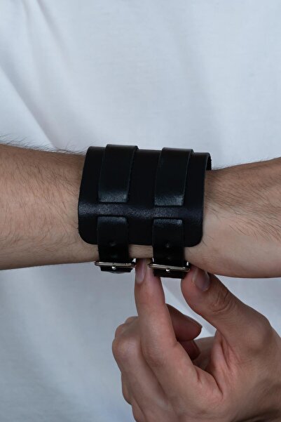 Takı Dükkanı Çift Tokalı Geniş Yeniçeri Osmanlı Erkek Deri Bileklik b30