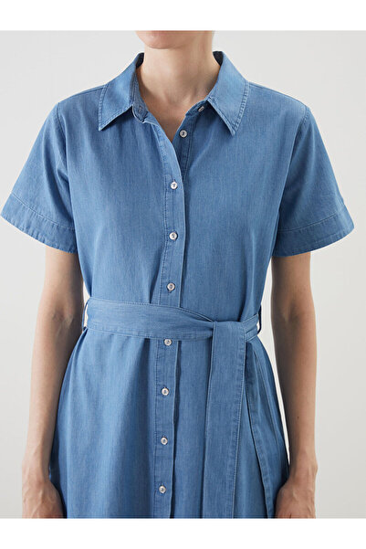 LC Waikiki Gömlek Yaka Jean Elbise