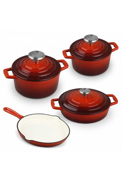 Carl Schmidt Sohn Xanten Premium Red Enameled Cast Iron Pot Set, 4 Pieces