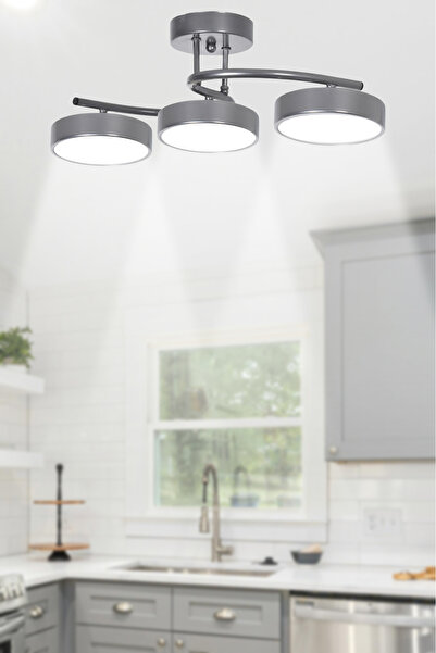 Modavize Burjuva Modern Salon Yatak Odası Giyinme Odası Mutfak Beyaz Işık Ledli Gri Renk 3 lü Led Avize