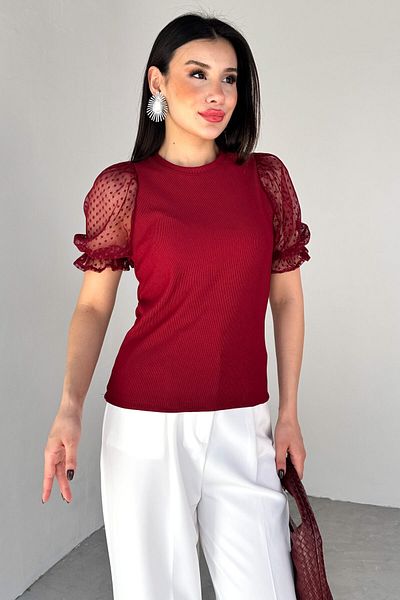 Cappmoda BLZ-06281 Μπλούζα με λεπτομέρεια με μανίκια με ελαστικό μπαλόνι με δαντέλα