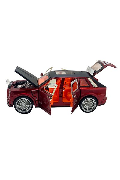 JPT Rolls Royce Cullinan burgundy replica model with sound, lights, horn, opens everything