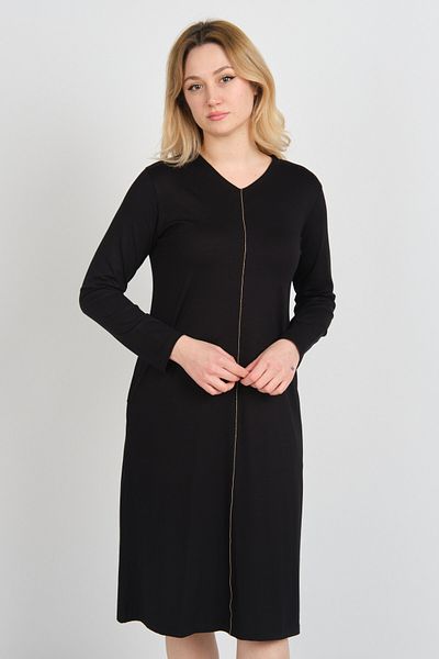 Sistas Women's V-Neck Shiny Stripe Detailed Long Sleeve Double Pocket Dress 24442 Black