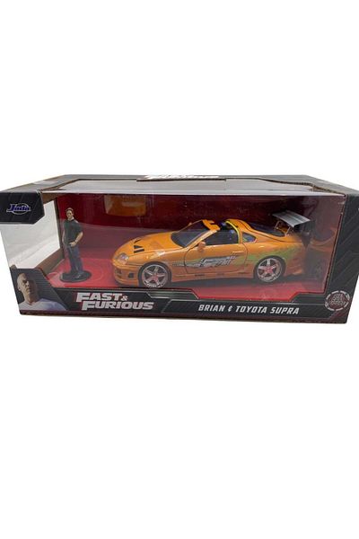 JPT Fast and Furious 1995 Toyota Supra model with Brian figure, orange 1/24