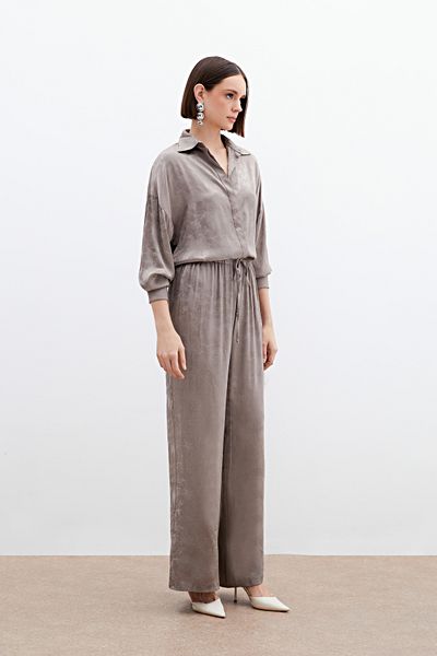 Sateen Pantaloni din satin jacquard - nurcă