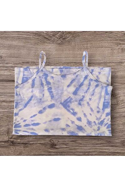 ESTA STORE Blue White Tie-Dye Rope Suspender Tank Top Cotton Is Not Flexible