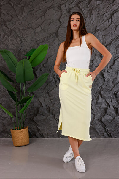 THE WESS Gold Accessory Detail Slitted Pocket Midi Skirt