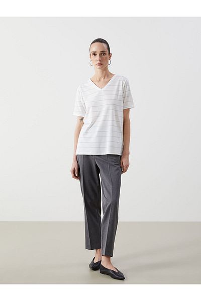 LC Waikiki V-Neck Striped Women's T-Shirt