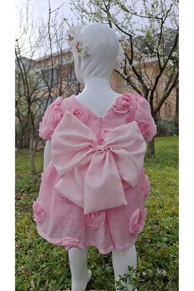 İLALKİDS Baby Girl Child Birthday Party Feast Special Day Wedding Bow Detailed Lined Rose Dress