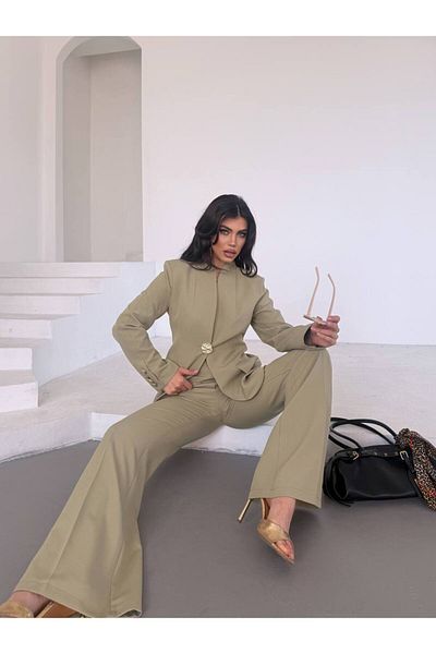 STMT BUTİK Women's Gold Button Detailed Blazer Jacket and Pants Suit – New Season