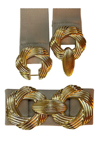 Paçuli Moda Kadın Burgu Tokalı Lastikli Bej Kemer