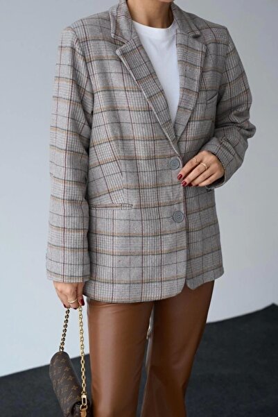 Genel Markalar melfxxl Kareli Ekose Ceket - Bej