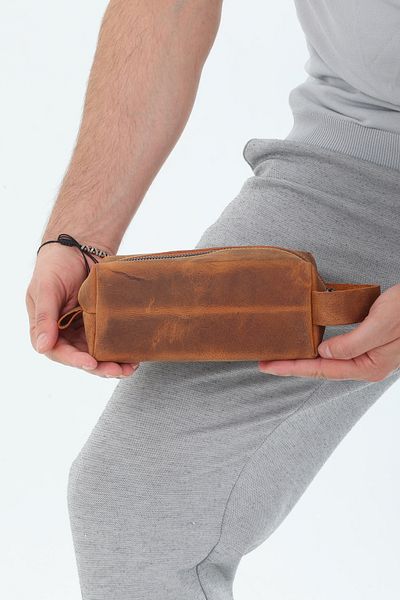 Erzeno Men's Genuine Leather Portfolio Clutch Shaving Grooming Cosmetic Bag & Daily Handbag Dopp Kit