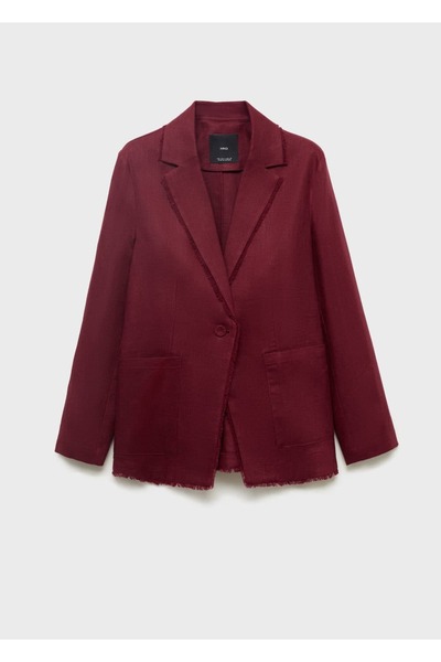 MANGO Woman Keten kumaşlı, püsküllü detaylara sahip blazer takım elbise