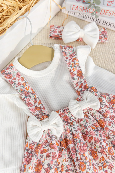 Babymod Fiyonklu Bandanalı 100% Pamuk Şık Kız Bebek Jile Etek Elbise