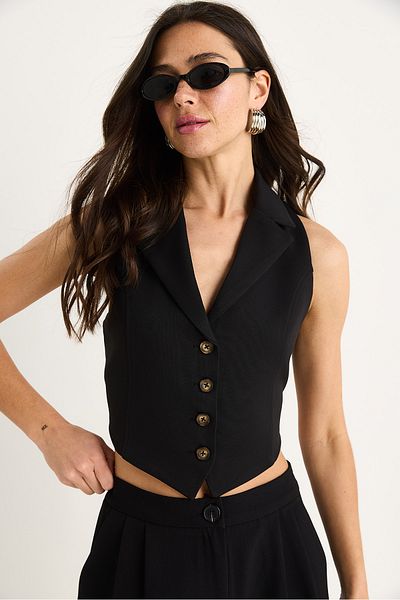 Bianco Lucci Women's Shawl Collar Back Tie Detailed Design Vest 60298 60283388