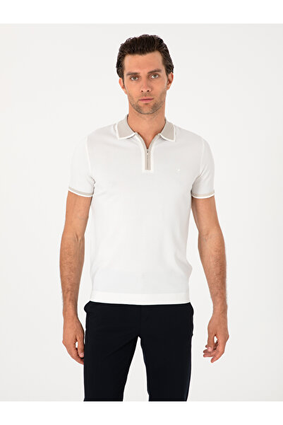 Cacharel White Slim Fit Zippered Polo Neck Knitwear T-Shirt 50306425-Vr013