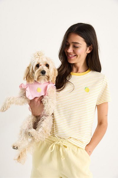 Bianco Lucci Women's Lemon Embroidered Striped Cotton Basic T-Shirt 3369 60283387