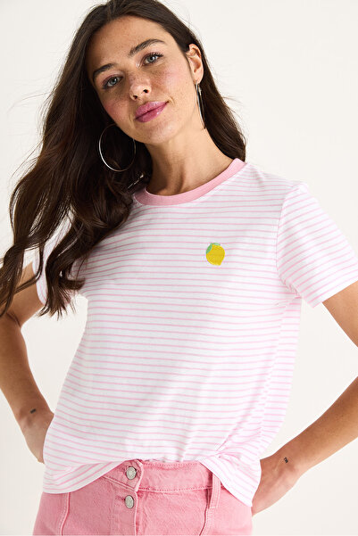 Bianco Lucci Γυναικείο μπλουζάκι με λεμόνι ριγέ βαμβακερό Basic 3369 60283387