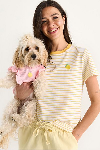 Bianco Lucci Women's Lemon Embroidered Striped Cotton Basic T-Shirt 3369 60283387