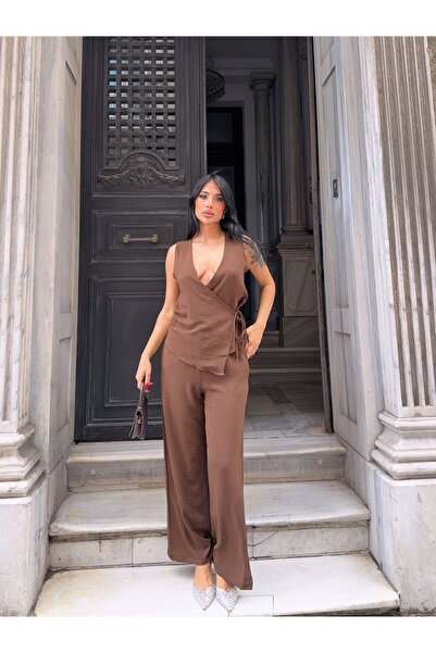 R&G RIMANERE GIOVANI Women's Double Breasted Tie-Up Sleeveless Set - Stylish Summer Set of Two