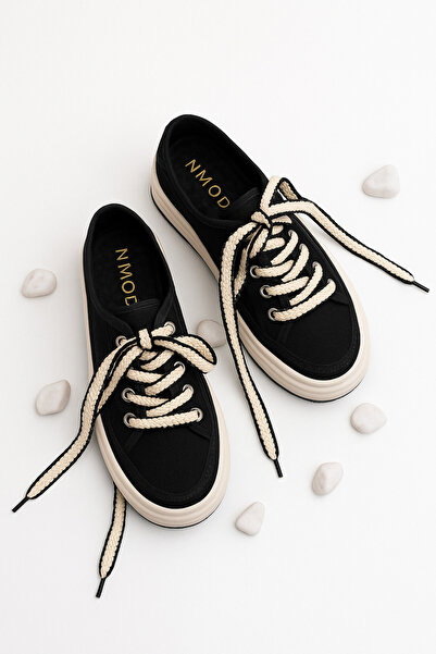 StWenn Μαύρο γυναικείο sneaker με ψηλή σόλα και κορδόνια - Kotnel