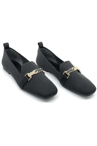Kocamanlar Ayakkabı Feles Tiriko Blunt Toe Buckle Detailed Women's Ballerina Shoes Black