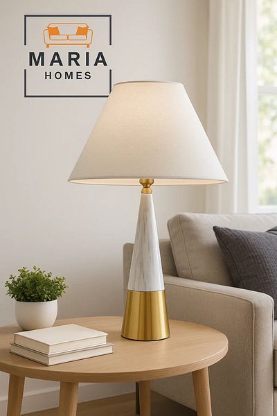 MARIA HOMES Cone-Shaped Marble and Gold Table Lamp