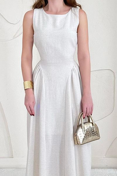 Elbee Fashion Woman Midi Length Basic Linen Dress