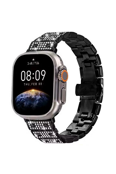 REDz Accessories Λουράκι από κρύσταλλο Glam για Apple Watch με σχέδιο στρας, μεταλλικό, μαύρο - 38/40/41 mm