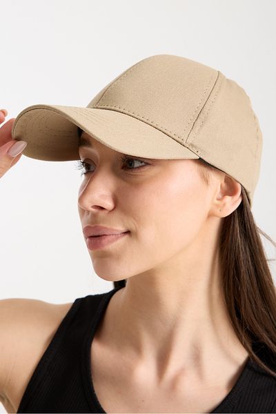 Moda Days Women's Beige Basic Adjustable Baseball Cap with Velcro Back