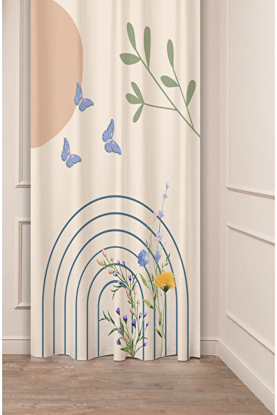 GREENDECOR ستارة خلفية عصرية أنيقة على شكل أوراق فراشة وزهرة بيج كريم باستيل ...